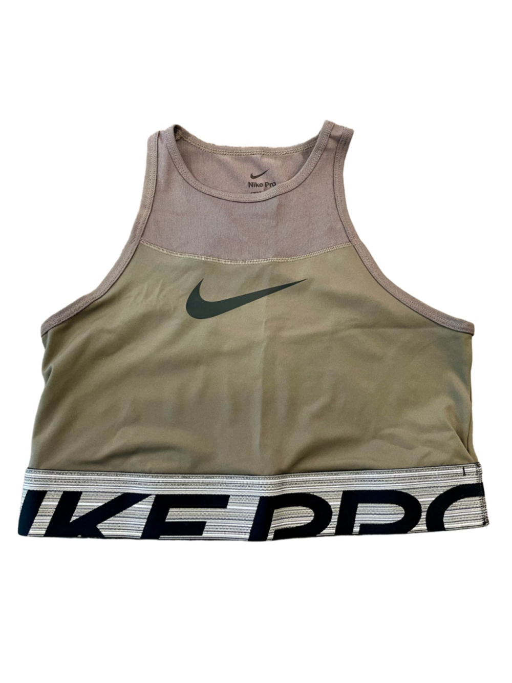 Nike Pro Dri-FIT Women’s Graphic Crop Tank M Olive Green Racerback Workout